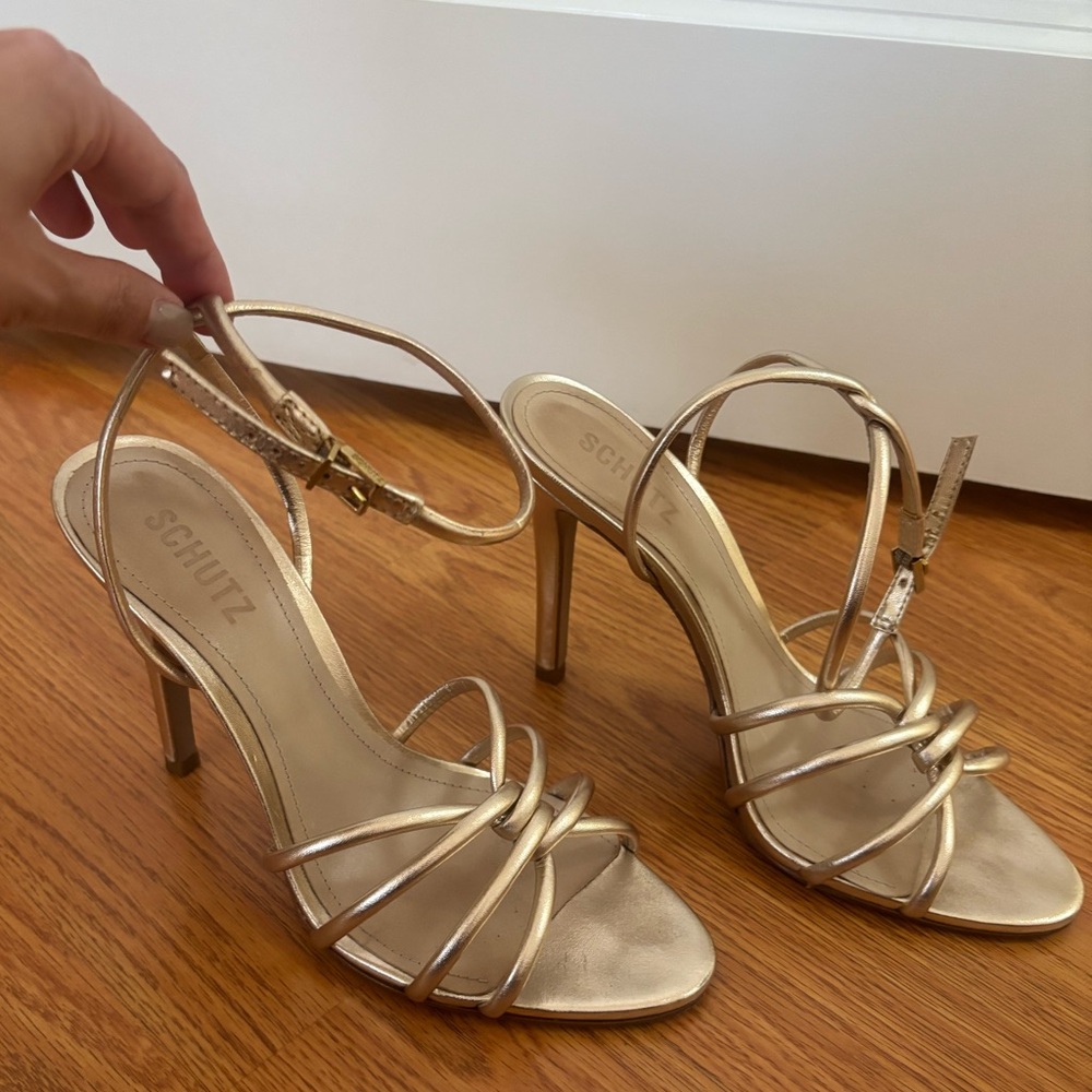 SCHUTZ Gold Strappy Sandals